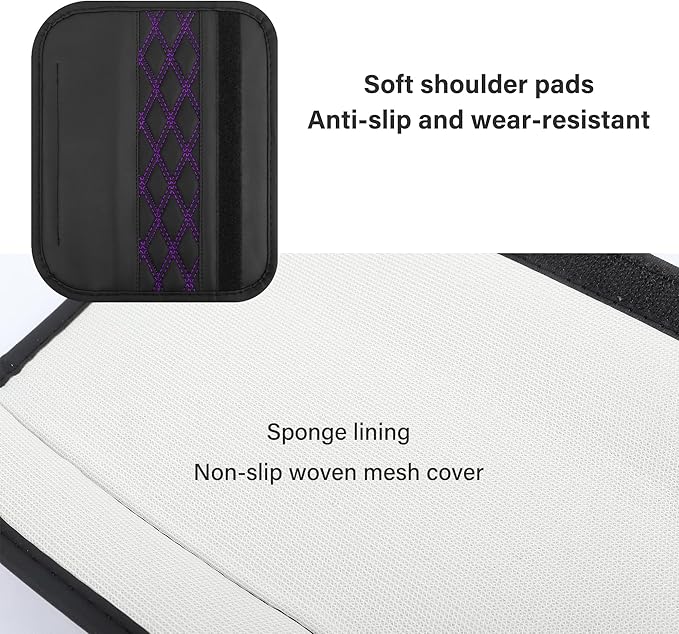 2PCS Car Seat Belt Cover Pads,Leather Seatbelt Covers Protect Shoulder and Neck Car Accessories Interior,Universal Car Seat Strap Pads Car Decorations for Most Cars Trucks (Black/Purple)