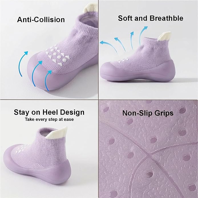 Hstyle Baby Sock Shoes Toddler Walking Shoes Infant Non-Slip Slippers Soft Rubber Sole Sneakers for Baby Boys Girls