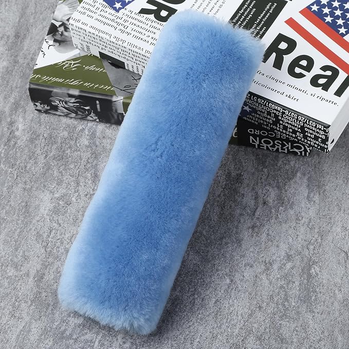 2pc Soft Genuine Sheepskin Wool Auto Seat Belt Cover Seatbelt Shoulder Pad for a More Comfortable Driving, Compatible with All Cars(Blue)