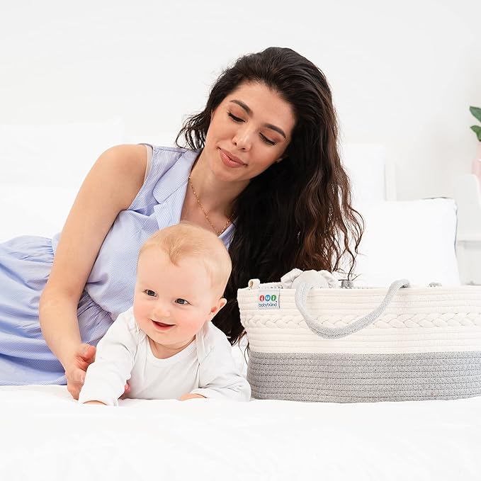 Babybund Extra Large Baby Diaper Caddy Organizer - Portable Rope Nursery Basket for Changing Table Storage - Baby Essentials Organizer for Diapers, Wipes, and More