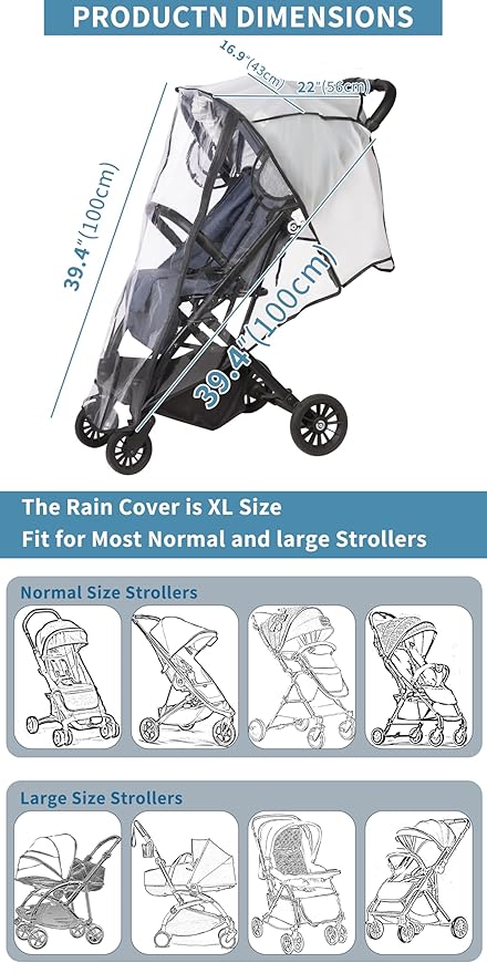 Stroller Rain Cover, Universal Clear Breathable Weather Shield with Waterproof 2-Way Zippers Open, 4 Seasons Protection for Baby from Rain, Wind, Snow (Two Ways Open on Front)
