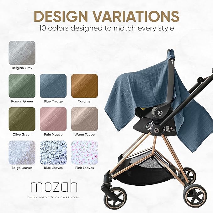 MOZAH Baby Car Seat Cover, Versatile Nursing Cover, Infant Car Seat Protector, Breathable Organic Cotton Muslin, Essential Newborn and Nursery Must-Haves, Unisex, Blue Mirage