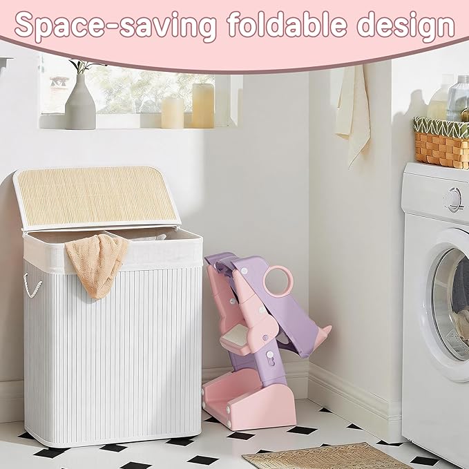 Potty Training Seat, 2-in-1 Toddler Toilet Training Seat & Potty Chair for Kids Boys Girls, Height Adjustable Toilet Seat with Splash Guard, Stable Wide Base Design, Anti-Slip Steps Stool