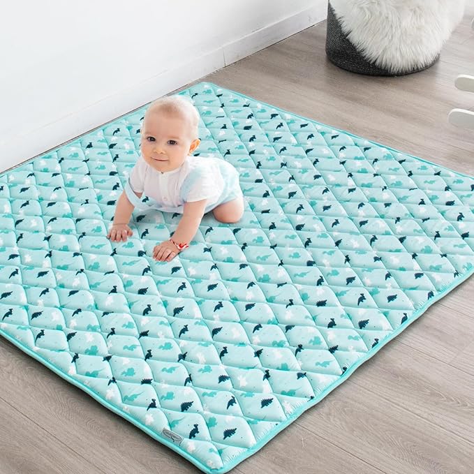 Foam Baby Play Mat 50" X 50", Play Mat for Babies and Toddlers Non Slip, Kids Playmat for Playpen, Thick One-Piece Crawling Mat, Easy Clean, Aqua Dinosaur