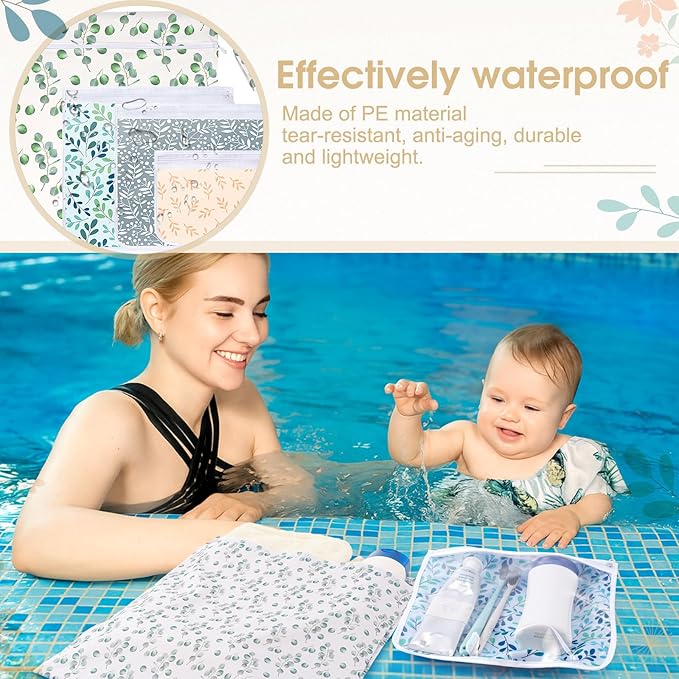 Reginary 8 Pack Wet Dry Bags Waterproof Reusable Travel Zipper Pouch for Baby Cloth Diapers, Swimsuits, Wet Clothes, Toiletries, Beach, Pool, Yoga Gym Bag, 4 Sizes (Combination Style)
