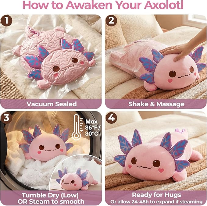 Mewaii Cute Axolotl Plush Pillow, Kawaii Plushies Pink Axolotl Stuffed Animals, Squishy Plushies, Cuddle Plush Pillow for Kids & Girls (13 Inch)