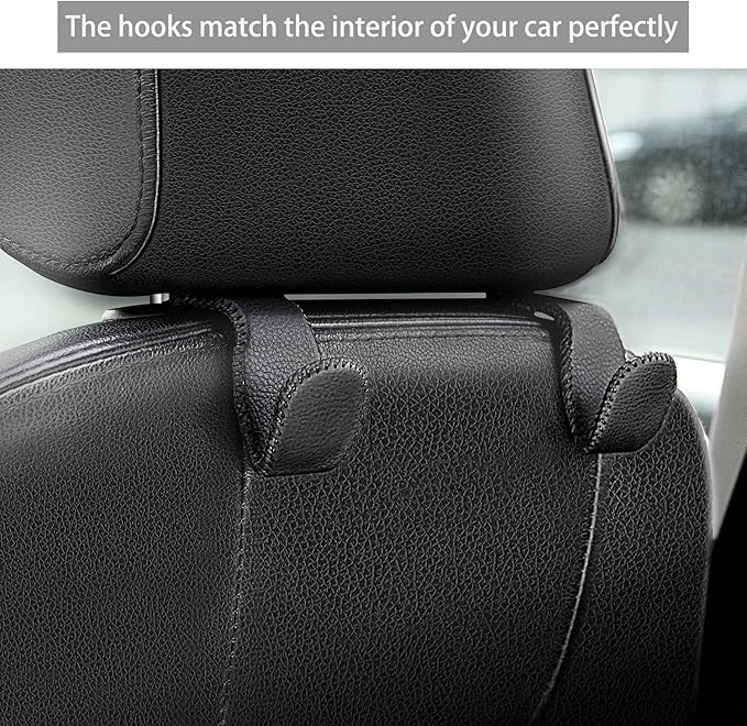 Car Headrest Hook, Leather Vehicle Back Seat Hanger Storage for Purse Groceries Bag and More, Black&Red, Pack of 2