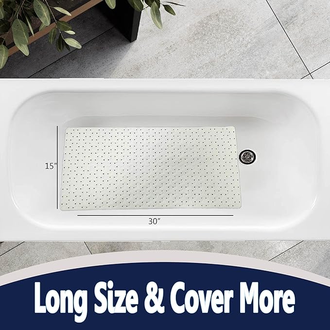 SafeLand- Non-Slip Bath, Shower, Tub Mat, TPR Material, Eco-Friendly, Non-PVC, Machine Washable, No Odor, with Powerful Suction Cups and Drain Holes, Tweed (15"x30" Blue)