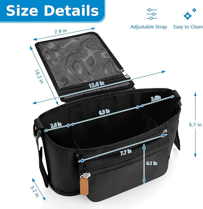 Accmor Universal Stroller Organizer with Detachable Phone Bag and Diaper Pocket, Stroller Bag Caddy Organizer Stroller Accessories for Uppababy, Baby Jogger, Nuna, Doona, Britax Strollers