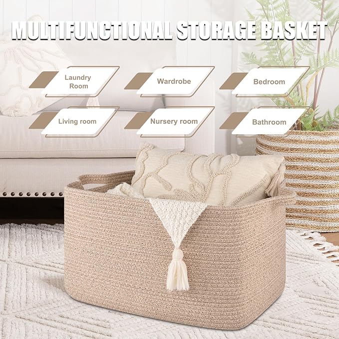 SIXDOVE 65L Large Storage Basket, Cotton Rope Woven Blanket Basket, Toy Storage for Baby Room, Living Room, Brown