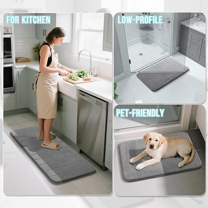 Yimobra Bathroom Runner 55"x24", Non Slip Memory Foam Bath Mat, Super Soft Water Absorbent Hallway Carpet, Machine Washable Rug for Vanity Tub Shower, Gray