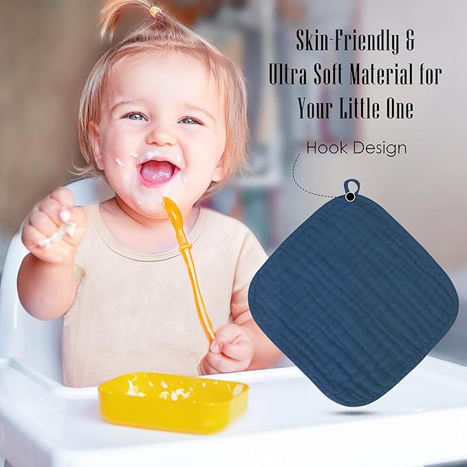 Baby Washcloths -100% Cotton Muslin Soft Baby Bath Wash Cloths and Absorbent Baby Wipes for Newborns Kids Girls and Boys - 12 Pack, 12x12 Inches - Slate, Grey, Navy Series