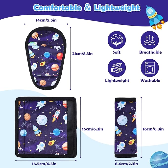 3 Pcs Car Seat Stroller Straps Pads for Baby, Newborn Soft Shoulder Strap and Crotch Covers, Universal Shoulder Straps Pads for Car Seat, Pushchair, High Chair (Starry Sky)