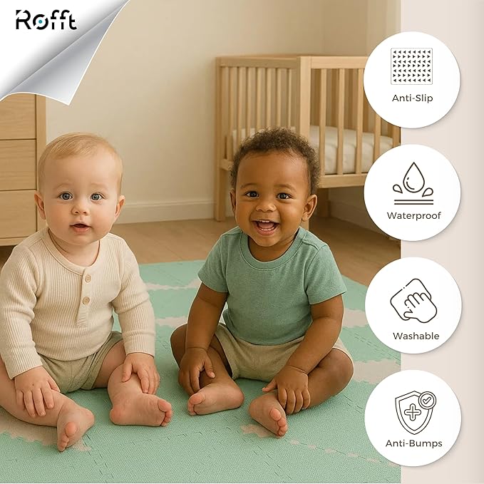 Little fun times Play Mat for Baby Large 72 Pieces, Assembled Total 64 x 64 inch 28,4 SqFt, Interlocking Floor Puzzle, EVA Tiles Playmat for Toddler and Kids, Two Colors Design with Edges.
