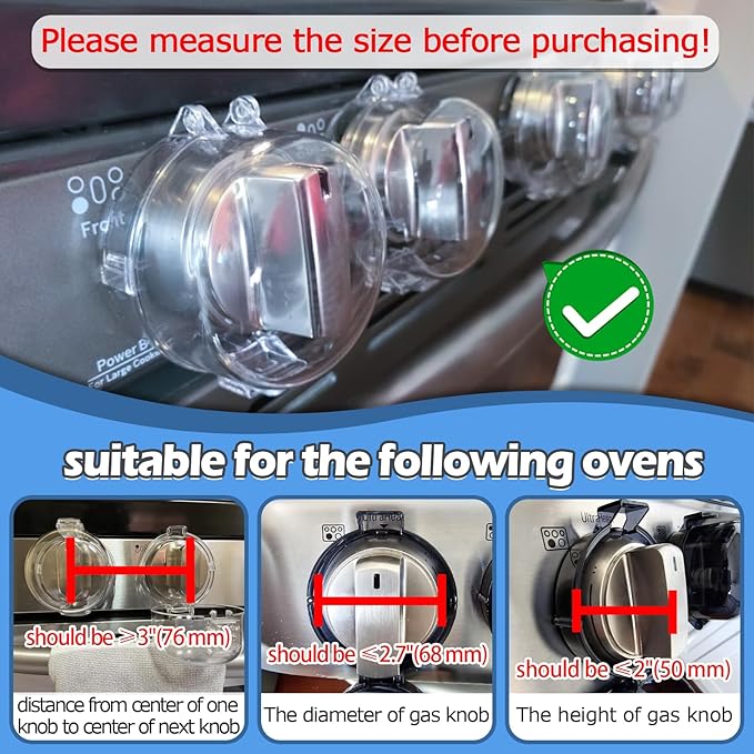 Stove Knob Safety Covers, Stove Knob Covers for Child Safety, Gas Stove Knob Locks, Prevent Baby Pets from Turning on Stoves, Baby proofing, Heat-Resistant Adhesive, (Clear)-5 Pack