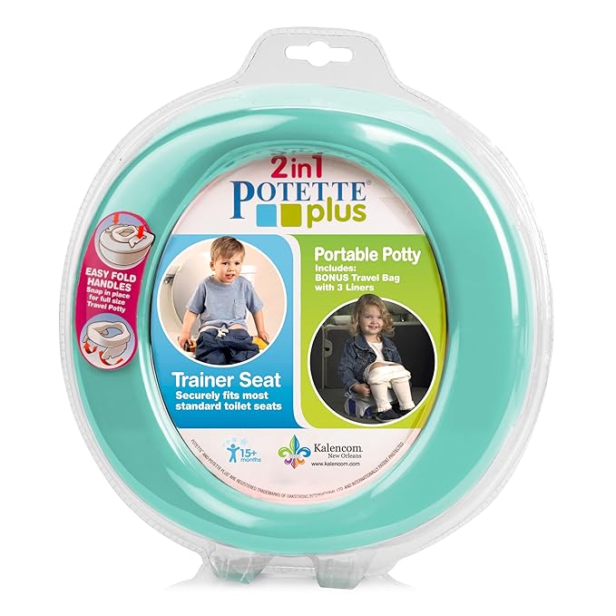 Kalencom Potette Plus 2-in-1 Travel Potty and Trainer Seat - Dual-Purpose Potty Training Toilet Seat - Portable Potty for Toddler Travel - with Durable, Lock-in Legs and Splash Guard - Teal