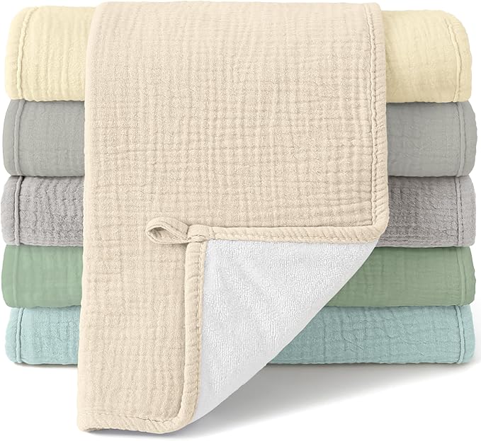 Bearmoss Muslin Burp Cloths, 100% Cotton Baby Burping Clothes, Large Extra Soft Absorbent for Unisex Newborn Boy and Girl, 20x10in, 6 Pack
