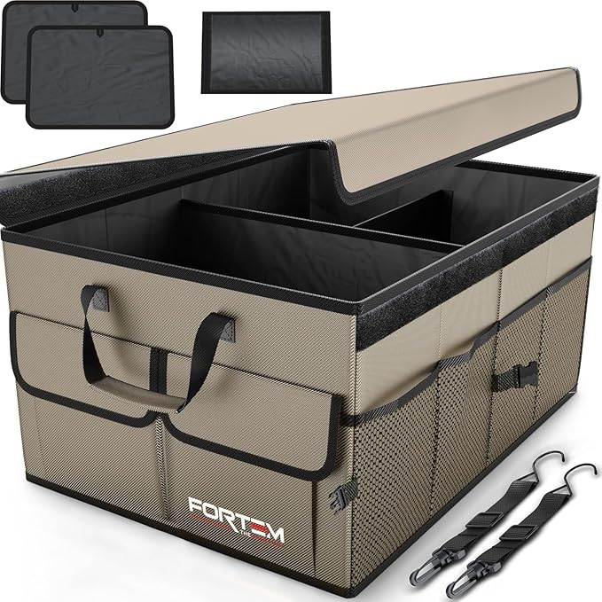 FORTEM Trunk Organizer For SUV Car Trunk Organizer, Foldable Storage, Car Accessories for Women Men, Collapsible Bag, Perfect Christmas Gifts, 600D Oxford, Non Slip Bottom, Straps, Soft Cover (65L)