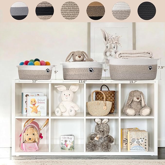 Large Dog Toy Basket, 19.7" X 11" X 7.9" Pet Toy Box Woven Rope Basket for Cat Toys, Baby Gift Basket for Living Room Nursery, Brown Mix