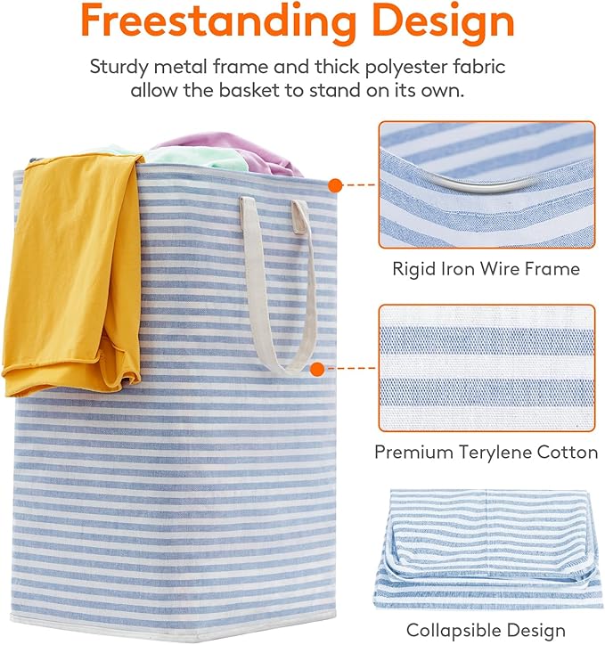Lifewit 2 Pack Laundry Hamper Large Collapsible Laundry Baskets, Freestanding Waterproof Clothes Hamper with Easy Carry Handles in Laundry Room Bedroom Bathroom College Dorm, Blue, 2 x 80L