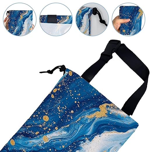 Blue Glitter Marble Car Garbage Bag,Small Car Trash Bag Hanging Back of Seat,Drawstring Car Trash Bag with Adjustable Buckle,Car Accessories for Camping Travelling