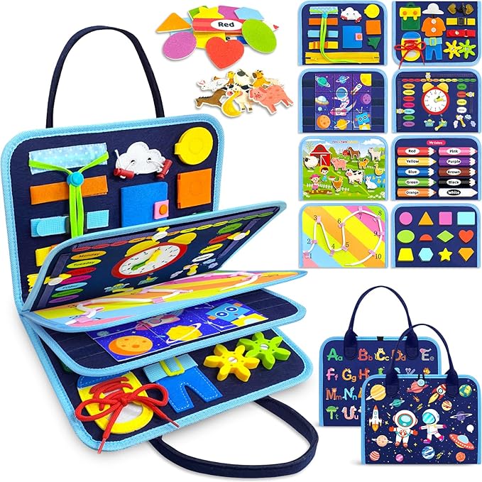 Gojmzo Busy Board Montessori Toys for Toddler Boy Birthday Gifts, Busy Book Sensory Toys for Toddlers, Learning Educational Toddler Travel Activities