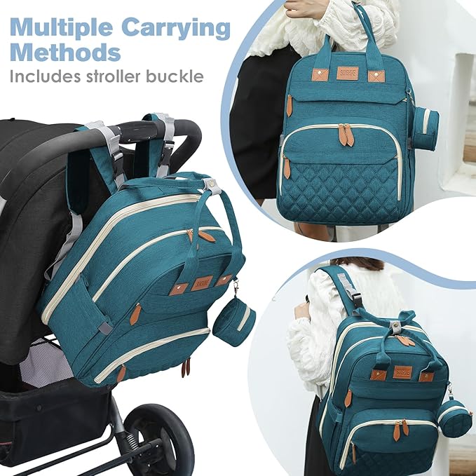 JSTPRO Diaper Bag Backpack, Large Diaper Bag with Changing Station, Baby Bag, New Mom Gifts, Lightweight Waterproof Unisex Diaper Bag with Insulated Pockets and USB Charging Port, Cyan