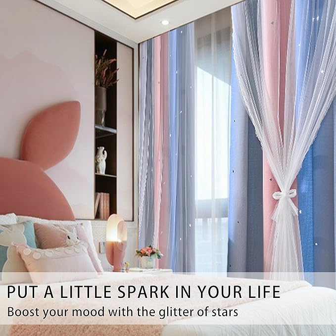 XiDi Blackout Curtains for Girls Bedroom Decor, Ideal for Kids Room with Unicorn Theme Princess Room Decor 84 inches Length Curtain 2 Panels Set Pink/Grey/Blue