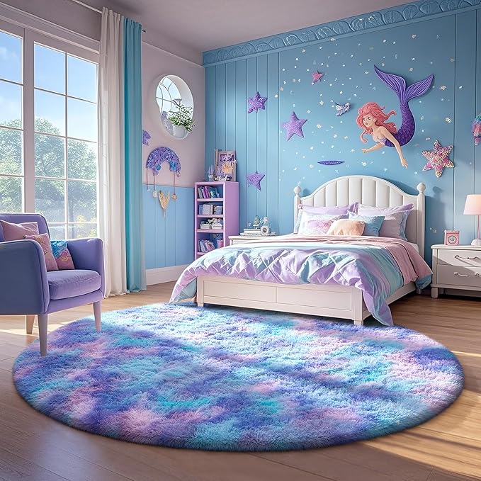 Ophanie Area Rugs for Bedroom Living Room,Color Rainbow Purple,Size 5',Shape Round