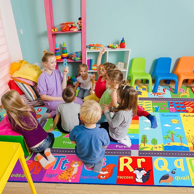 HOMORE Kids Educational Rug, 5x7 Kids Collection Area Rug for Learning Alphabet, Numbers, Colors, Season and Animal Words, Playmat for Classroom Playroom