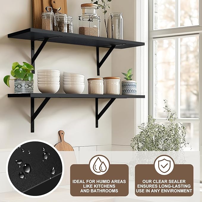 Heavy Duty Long Wall Shelves Set of 2, Floating Shelves Wall Mounted with Industrial Brackets, 40lbs Capacity Shelves for Laundry Room, Kitchen, Bathroom, Living Room (31.5"*8",Black)