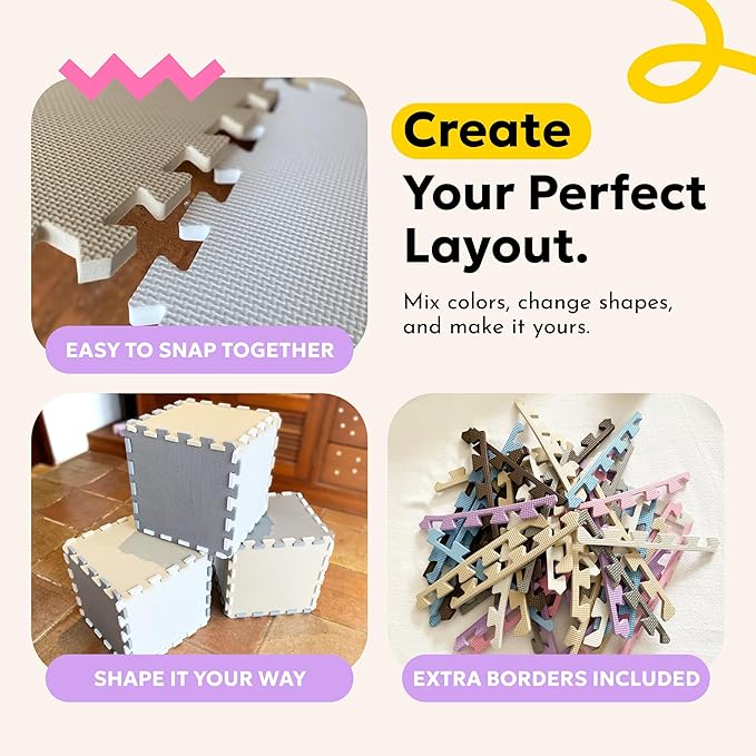 MioTetto Baby Play Mat, Soft Foam Floor Tiles for Kids. Adjustable Interlocking Foam Tiles, Fits with 50x50 Playpen Baby mat for Crawling & Development, Safe & Non-Toxic Playmat for Babies 6-12 Months