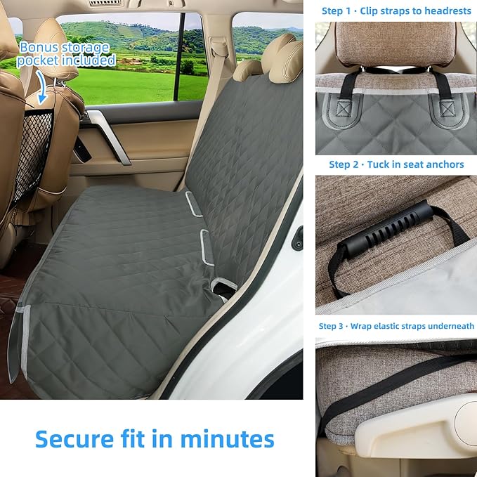 Bark Lover Dog Seat Cover for Back Seat More Durable Waterproof Backseat Protector, High Heat Resistant and Nonslip Back Seat Cover for Dogs Kids, Universal Size Fits Cars Trucks SUVs (Grey)