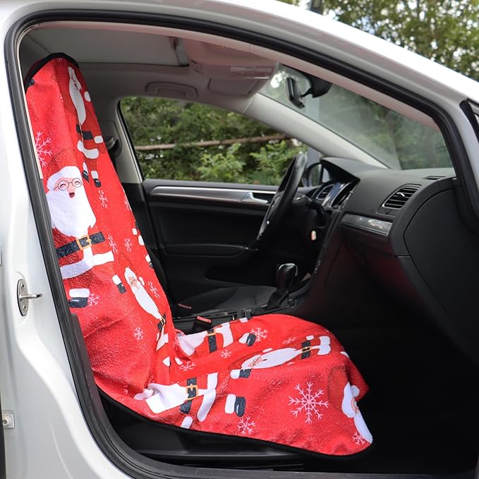 LoyaGour Car Seat Cover Protector Front Seats,for Gym Workout,Running,Swimming,Beach and Hiking,Waterproof Sweat Towel Bucket Seat Covers for Cars SUV Trucks (Santa Claus, 1Pcs)