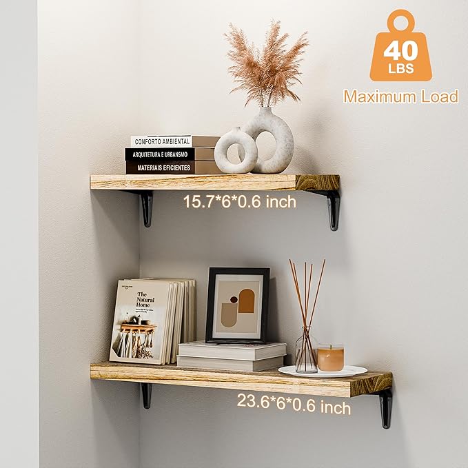 SKYSEN Floating Shelves for Wall Set of 6, 23.6in Wood Wall Shelf for Decor, Bathroom, Bedroom, Storage, Book,Kitchen, Living Room - Rustic Brown(fs-60-l)
