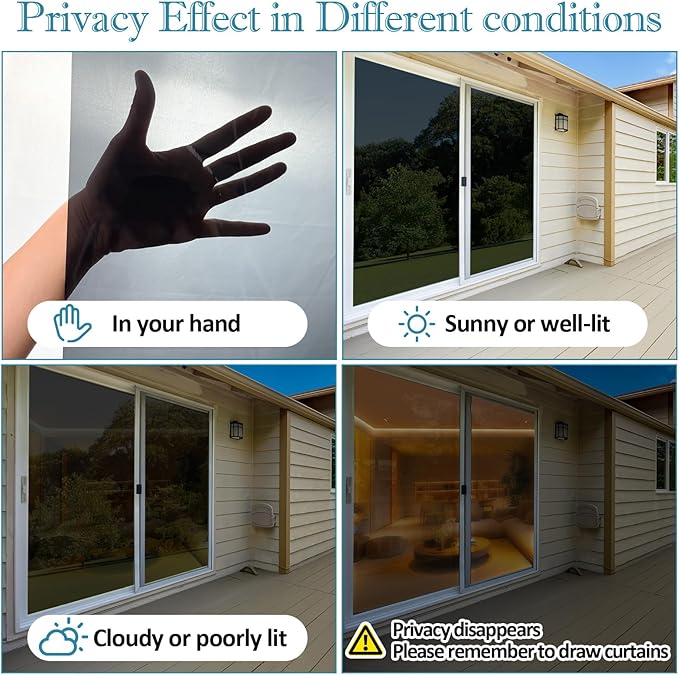 FuFin One Way Window Privacy Film with Installation Tools, 10% VLT Window Tint for Home, Reflective Mirror Glass Windows Coverings Sun Heat UV Blocking, PET Material, 31.5Inch×78.7Inch