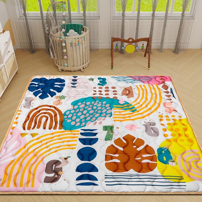 Baby Gyms Playmats for Playpen Boho Rainbow Play Mat for Playpen Playyards Thicken Soft Padding Foam Playmats for Babies (50"×50", 1- Bohemian Style)