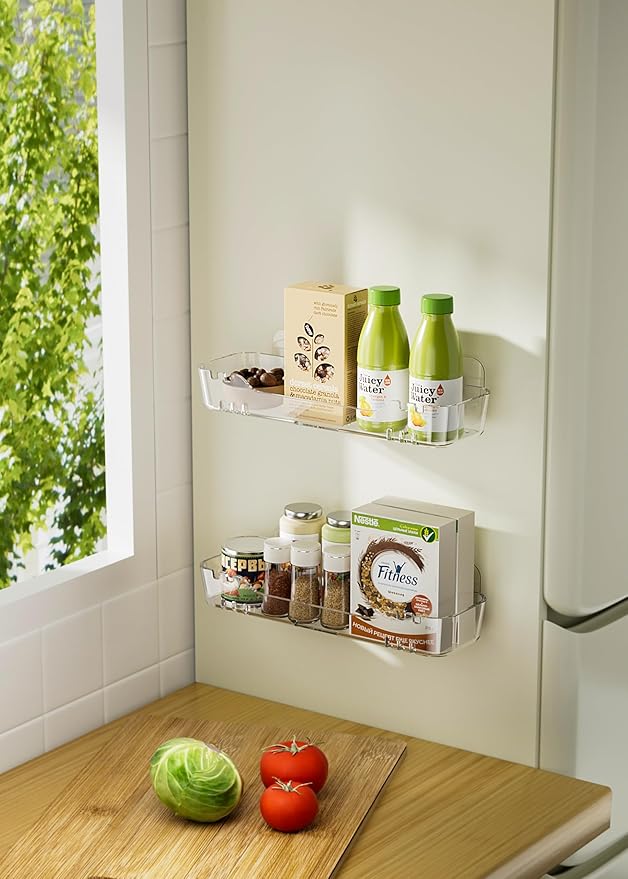 Acrylic Shower Shelf – Adhesive, No-Drill Bathroom Wall Shelf, Clear 12.2" x 3.54" x 1.77" Slim Organizer with Fast Drainage for Shower & Sink Toiletries