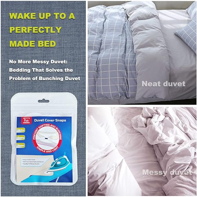 HX AURIZE Iron On Duvet Snaps 16 Pieces (8 Pairs), Heart Shaped Comforter Fasteners, Washable and Dryer Safe Bedding Anchors, No-Sew Corner Clips Prevent Shifting, White