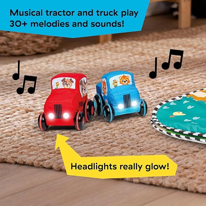 Baby Einstein Busy Barnyard Grow with Me Baby Play Gym - Extra Large Soft Play Mat with 8 Removable Toys Including 30+ Songs & Sounds to Support Motor Skills, Ages 0+ Months