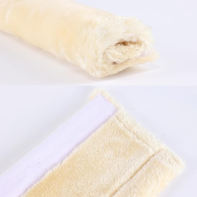 Amooca Soft Faux Fur Universal Fit Seatbelt Cover Car Truck SUV Airplane Seat Belt Shoulder Pad for Carmera Backpack Straps Neck Cushion Protector Extra Long 25.6in Beige