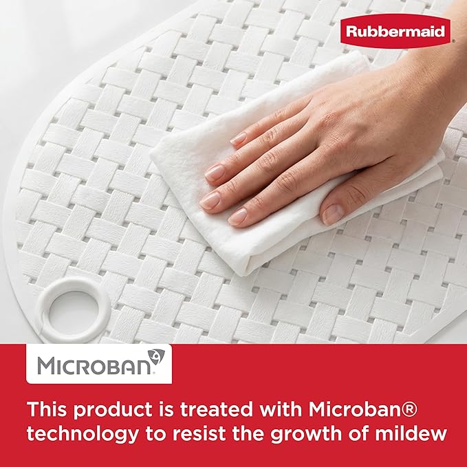 Rubbermaid INSTAMAT Bath Tub Shower Mat, Non-Slip Tub Mat with Suction Cups, Bath Mat Hangs on Showerhead for Quick Dry, 27.2 x 15.2 Inch, BPA-Free, Easy to Clean, for Inside Tub or Shower, White