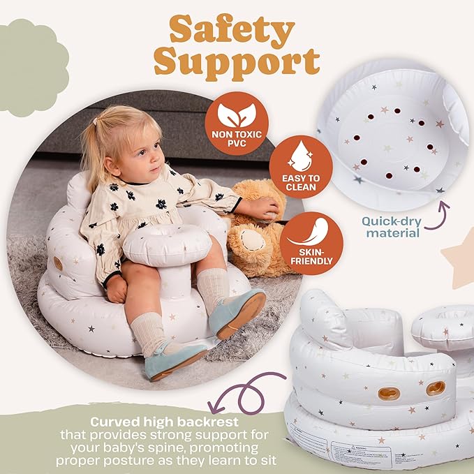 Inflatable Baby Seat for Babies 3+ Months with Removable Canopy – Baby Floor Seats for Sitting Up, Baby Seats for Infants, Blow Up Baby Chair