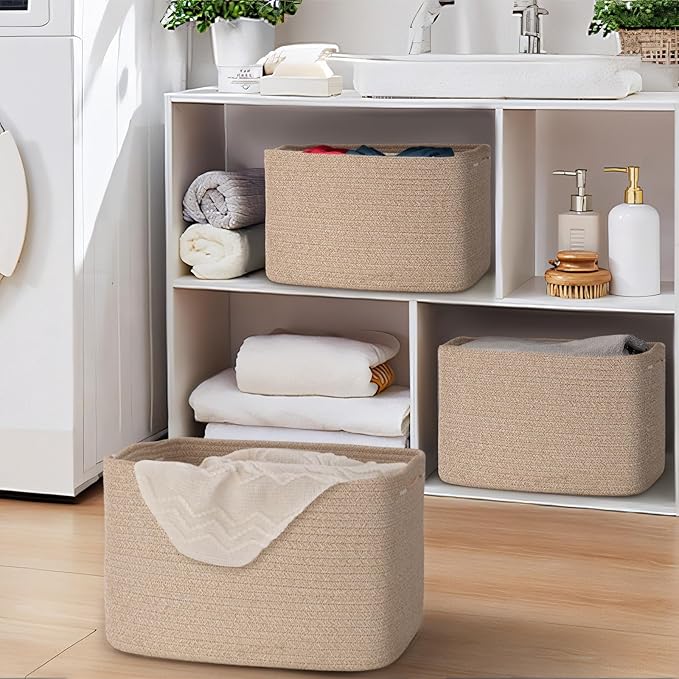 Degeyoyo Woven Storage Baskets, Brown Baskets for Organizing, 3 Pack Woven Basket for Storage, Storage Baskets for Shelf, Towel, Toy, Book, Closet, Baby 15"×10"×9"