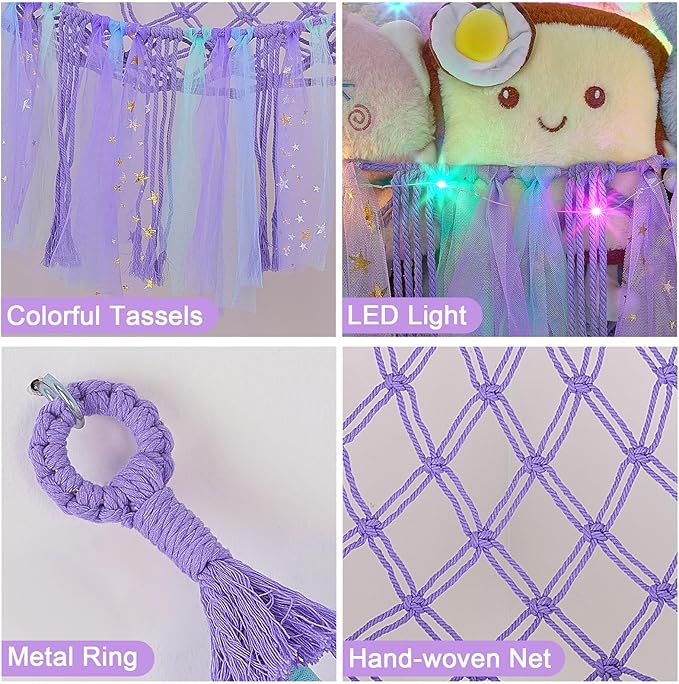 FIOBEE Stuffed Animals Net or Hammock with LED Light, Toy Hammock Hanging Stuffed Animals Storage Organizer Holder Room Décor for Nursery Kids Bedroom