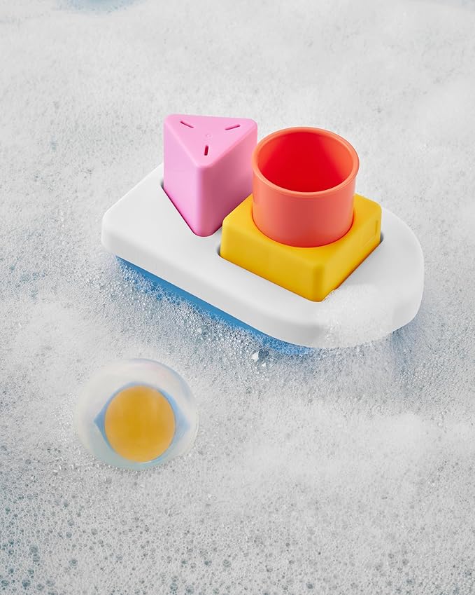 Skip Hop Baby Bath Toy STEM Learning & Play Stacking Boat 6-Piece Set Bathtub Sensory Development Toy with Sprinkle Effects & Floating Pieces Age 6m+