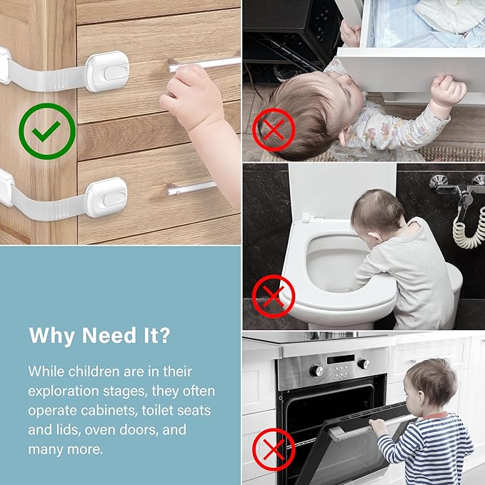Heart of Tafiti Child Safety Cabinet Locks - (6 Pack) Baby Proofing Latches, Cabinet Drawer Baby Safety Locks, Multifunction, Strong Adhesive Tapes Included, Easy to Use, No Tools Needed.