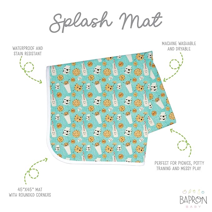 BapronBaby Cookies & Milk Splash Mat - Waterproof Catch-All for Under High Chairs, Floors, Tables, Playtime or Arts & Crafts - Machine Washable - 45" x 45”