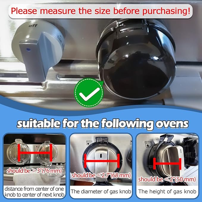 Stove Knob Covers for Child Safety - 5 Pack, Gas Stove Knob Locks, Prevent Kids Pets from Turning on Stoves, Baby proofing, Heat-Resistant Adhesive, (Black)