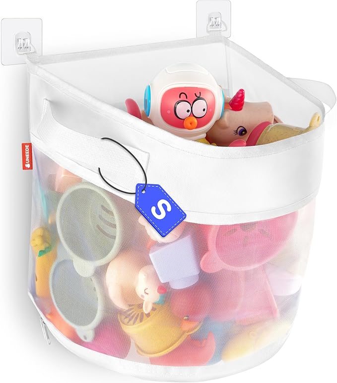 UNEEDE Bath Toy Organizer,1.55 Gallons Bathtub Toy Storage Organizer,Quick Access Bath Toy Holder For Bathtub,Baby Organizer And Storage,Quick Dry Baby Bath Toy Storage For Tub,Mesh Shower Caddy White